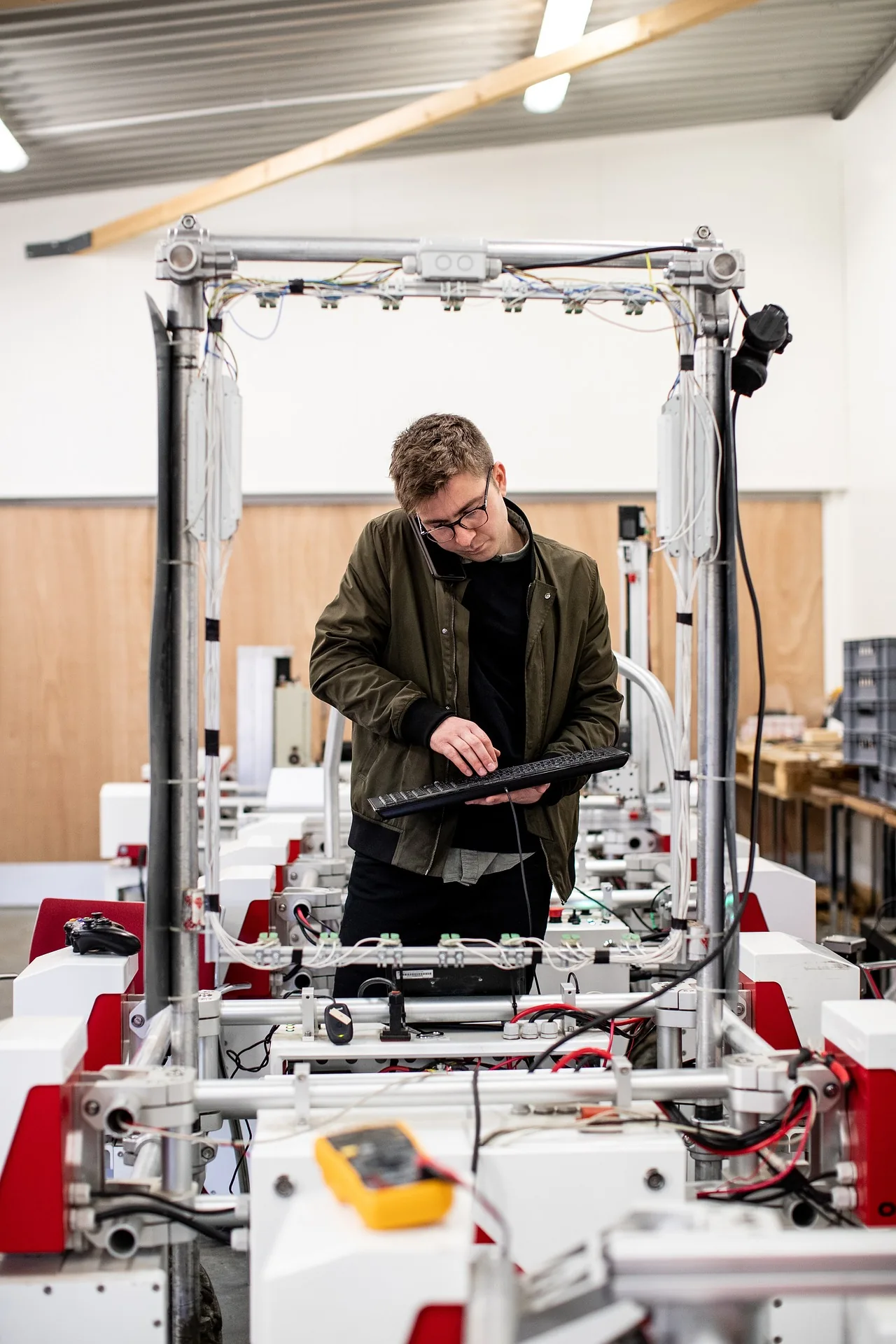 An engineer inspecting industrial equipment